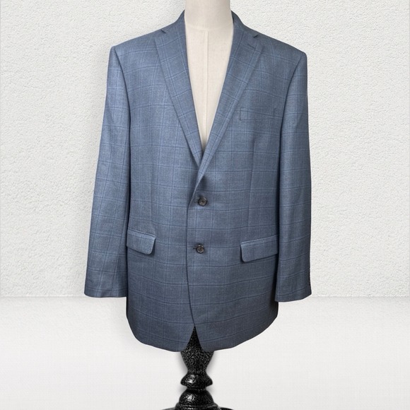 Lauren Ralph Lauren Silk Wool Blazer 46L Blue Plaid 2 Button Lined Sports Coat - Picture 1 of 16